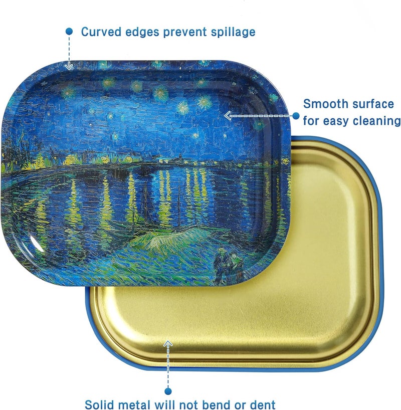 PYSEA Premium Metal Decorative Tray with PVC Soft Magnetic Lid, Van Gogh Art Small Tray, Perfect Storage for Home or On-The-Go, 7'' X 5.5'' - Image 3